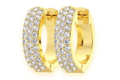 Wide Three Row Hoop Diamond Earrings 14k Solid Gold 0.33ctw