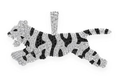 Striped Tiger Black & White Diamond Pendant 14k Solid Gold 3.50ctw