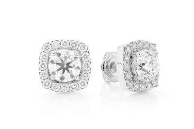 2.00ctw Round Cushion Halo Diamond Earrings 14k Solid Gold