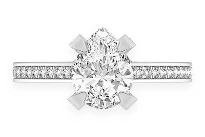 Chant - 1.50ct Pear Solitaire - Deluxe One Row Scallop - Diamond Engagement Ring - All Natural