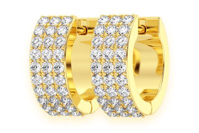 3 Row Hoop Diamond Earrings 14k Solid Gold 0.33ctw