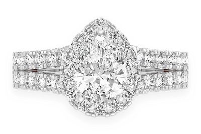 Sphinx - 1.00ct Pear Solitaire - Two Row Split Scallop - Diamond Engagement Ring - All Natural