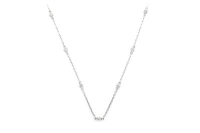 Round Bezel Set Diamond Necklace Connected 14k Solid Gold 0.33ctw