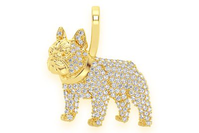 French Bulldog Diamond Pendant 14k Solid Gold 0.66ctw