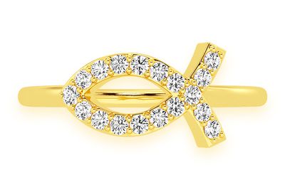 Christian Fish Ichthys Diamond Ring 14k Solid Gold 0.20ctw