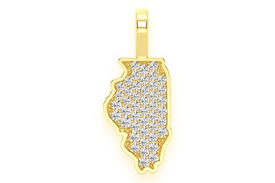 Illinois State Diamond Pendant 14k Solid Gold 0.25ctw
