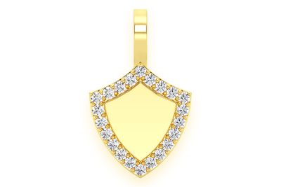 Engraveable Shield Diamond Pendant 14k Solid Gold .20ctw
