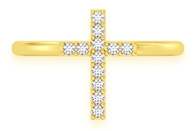 Cross Diamond Ring 14k Solid Gold 0.10ctw