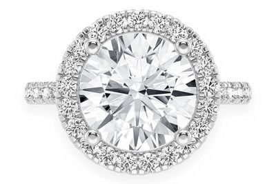 Thav - 3.00ct Round Solitaire - Scallop Halo One Row - Diamond Engagement Ring - All Natural Vs Diamonds