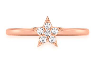 Star Diamond Ring 14k Solid Gold 0.10ctw 