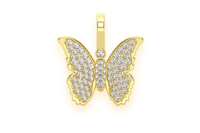 Butterfly Diamond Pendant 14k Solid Gold 0.40ctw