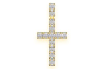 Baguette Cross Diamond Pendant 14k Solid Gold 2.00ctw