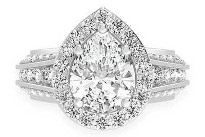 Monst - 2.00ct Pear Solitaire - Three Row Graduated Split Halo - Diamond Engagement Ring - All Natural