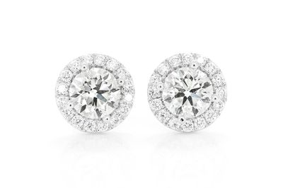 Halo Solitaire Stud Diamond Earrings 14k Solid Gold 2.50ctw
