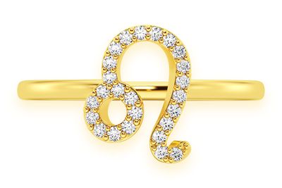 Leo Zodiac Diamond Ring 14k Solid Gold 0.10ctw