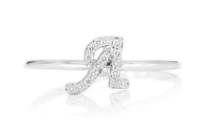 Cursive Letter A Diamond Ring 14k Solid Gold 0.10ctw