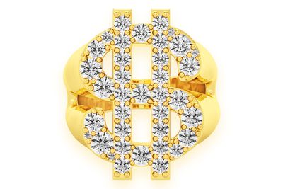 Dollar Sign Signet Diamond Ring 14k Solid Gold 1.75ctw