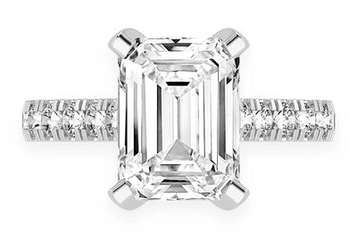 3.00ct Emerald Solitaire - Single Row Scallop - Diamond Engagement Ring - All Natural Vs Diamonds