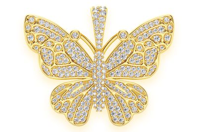 Butterfly Diamond Pendant 14k Solid Gold 2.00ctw