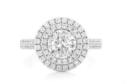 1.25ct Round Solitaire - Double Halo Diamond Engagement Ring - All Natural