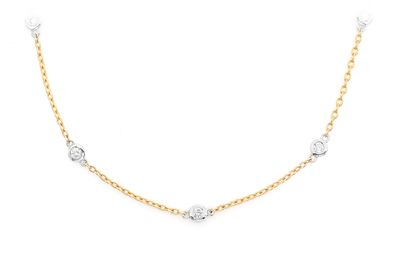 Round Bezel Set Diamond Necklace Connected 14k Solid Gold 0.75ctw