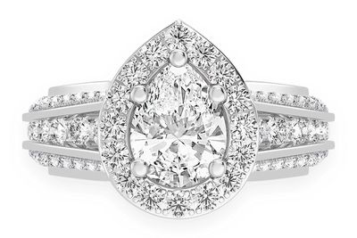 Monst - 1.00ct Pear Solitaire - Three Row Graduated Split Halo - Diamond Engagement Ring - All Natural Diamonds