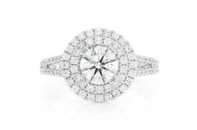 1.50ct Round Solitaire - Double Halo Split Shank - Diamond Engagement Ring - All Natural