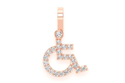 Wheelchair Diamond Pendant 14k Solid Gold .20ctw