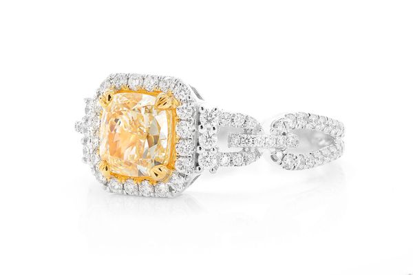 6.30 CT Yellow Cushion Halo Diamond Engagement Ring 14K White Gold Enhanced 