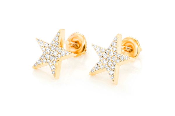 14K Solid Yellow Gold Star Shape Stud a Pair of Earrings w/ Silicone plugs TPD 