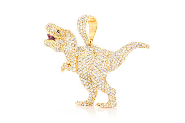 14K Yellow Gold T-Rex Dinosaur Pendant on an Adjustable 14K Yellow Gold Chain Necklace