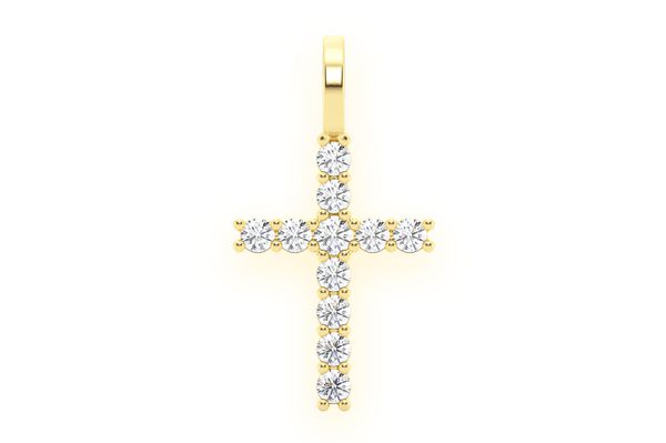 14K Solid Yellow Gold Religious Rounded Cross Pendant 