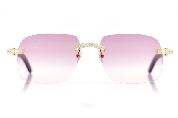 Cartier Glasses Iced Out Diamonds On Wood Rimless - Pink Fade Lens - 5.50ctw - Yellow Gold