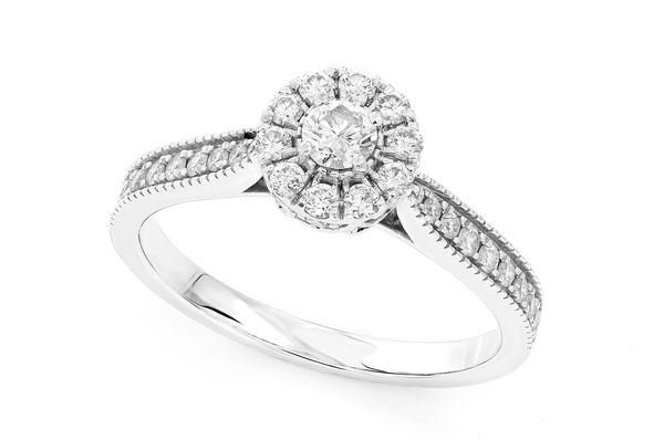 Round Halo One Row Diamond Ring 14k Solid Gold 0.50ctw