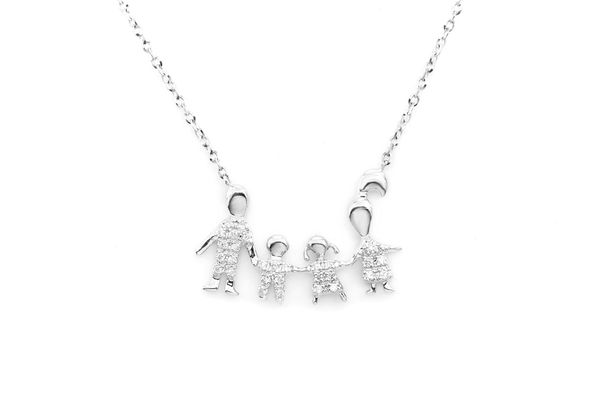 Family Of Four Diamond Necklace 14k Solid Gold 0.10ctw
