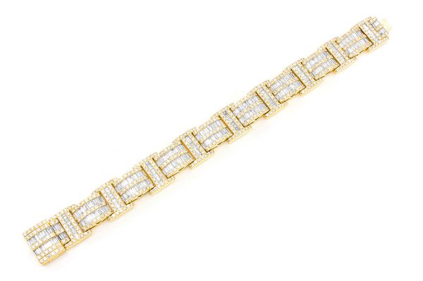 2 Row Baguette & Round Diamond Bracelet 14k Solid Gold 23.50ctw