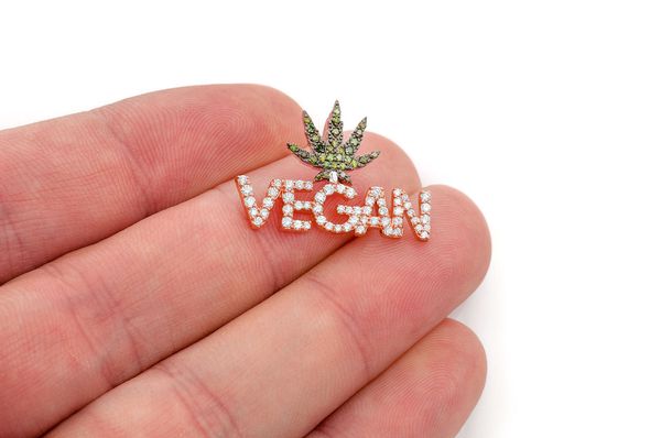 Vegan Weed Emerald & Diamond Pendant 14k Solid Gold 0.62ctw
