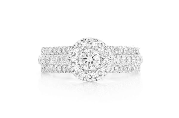 1.10ctw - Three Row Round Halo - Diamond Engagement Ring - All Natural