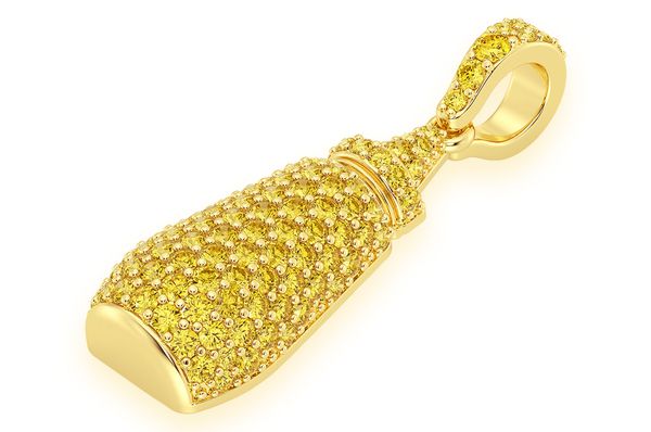 Mustard Bottle Yellow Diamond Pendant 14k Solid Gold 0.90ctw