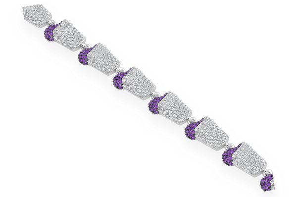 Purple Double Cup Diamond & Amethyst Bracelet 14k Solid Gold 4.50ctw