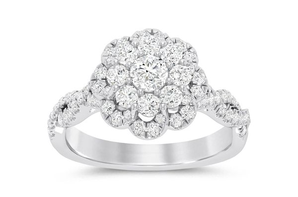 1.00ctw - Round Floral Twist Shank - Diamond Engagement Ring - All Natural