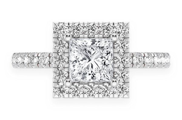 Thav - .75ct Princess Cut - Scallop Halo One Row- Diamond Engagement Ring - All Natural