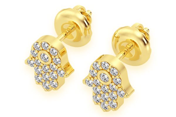 Hamsa Stud Diamond Earrings 14k Solid Gold 0.20ctw