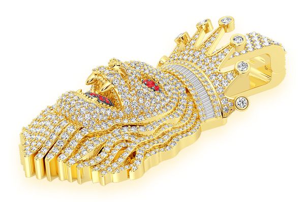 King Crown Lion Diamond Pendant 14k Solid Gold 6.75ctw