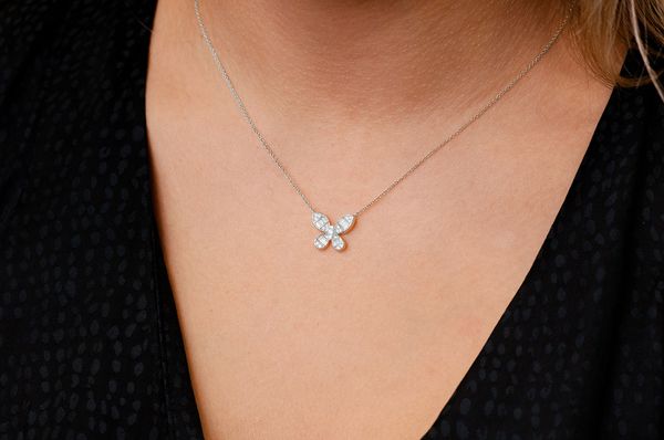 Icebox - Butterfly Baguette Diamond Necklace Connected 14k Solid Gold 0 ...