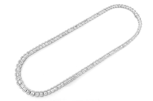 Graduated Oval Baguette Diamond Necklace 14k Solid Gold 20.00ctw
