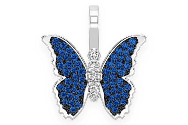 Butterfly Sapphire & Diamond Pendant 14k Solid Gold 0.50ctw