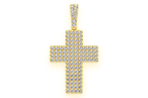 Half Bezel Cross Diamond Pendant 14k Solid Gold 0.75ctw