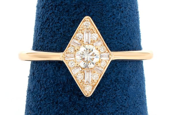 Rhombus Halo Baguette Diamond Ring 14k Solid Gold 0.25ctw