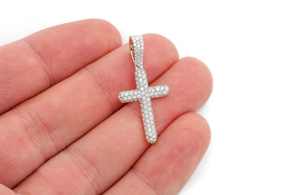 Bubbly Cross Diamond Pendant 14k Solid Gold 1.10ctw